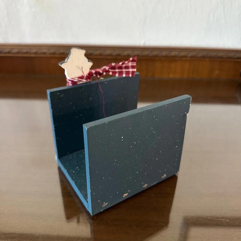 Rustic Snowman Let It Snow Wooden Napkin Holder Winter Holiday Decor Blue